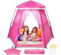 Funsland Grande Tente Enfant Interieur - Tente Pop Up Enfant Princesse, Cabane Enfants Interieure 3-5 Personnes, 200x170x135cm étoiles Tente Bebe, Tente de Jeux Cadeaux pour Filles 1-10 Ans, Rose