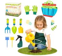 Funsland Kit Jardinage Enfant 3+ Ans, Extérieur Set Outils Jardinage Enfant, Jouet avec Pelle, Tablier, Arrosoir,Gant, Fourche, Jeux de Jardin Cadeau Garçon Fille
