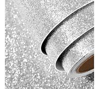 FunStick 40CM×6M Papier Cartonné Pailleté Argenté Vinyle Cartonné Couleur Argent Rouleau Adhésif pour Meuble Vinyle Papier Cadeau Emballage Mariage Naissance Album DIY Papiers Peints Argenté