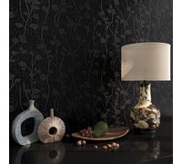 FunStick 40CMx6M Papiers Peints Adhesif Mural Salon Vinyle Adhesif Meuble Noir Papier Adhésif pour Cuisine Papiers Peints Feuillage Branche Papier Peint Noir Moderne Autocollant Mural Chambre