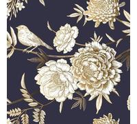 FunStick 44.5CM×9M Papier Peint Adhesif Mural Noir et Doré Papiers Peints Chambre Oiseaux et Fleurs Or Papiers Peints Adhesif pour Meuble Fleurs Papier Vinyle Adhesif Meuble Noir Or Cuisine Stickers