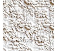 FunStick 44.5CM×9M Papier Peint Adhesif Mural Salon 3D Papier Peint Autocollant Mural Beige et Blanc Fleuri Vintage Marguerite Rouleau Adhesif Decoratif pour Meuble Fleurs Vinyl Adhesif Cuisine Beige