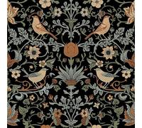 FunStick 44.5CM×9M Papier Peint Fleuri Oiseaux Vintage Papier Peint Adhesif Mural Noir Chambre Cuisine Papier Autocollant pour Meuble Fleur Cuisine Armoire Rouleau Adhesif Decoratif pour Meuble Noir
