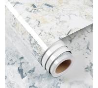 FunStick 60CMx5M Vinyle Adhesif Marbre Blanc et Bleu Revetement Plan de Travail Cuisine Autocollant Meuble Papier Peint Adhesif Mural Marbre Salle de Bain Blanc Papier Adhésif Plan de Travail Cuisine