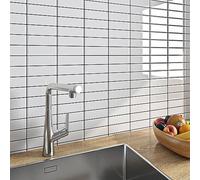 FunStick Dalle PVC Adhesive Murale Blanc Carrelage Adhesif Mural Cuisine Credence Adhesive Blanc Vinyle Adhesif Carrelage Salle de Bain Autocollant Décoratif 30x30CM 5 Dalles Adhesives Murales Cuisine