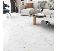 FunStick Dalle PVC Adhesive Sol Chambre Blanc Stickers Carrelage Effet Marbre Buanderie 30X30CM 30 Dalles PVC pour Cuisine Lavable Carrelage Sol Autocollant Salle de Bain Blanc et Jaune Rose Carreaux