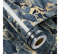 FunStick Papier Peint Adhesif Cuisine Effet Marbre Revetement Plan de Travail Bleu Foncé et Or Papier Peint Autocollant Marbre Vinyle Adhésif pour Table Rouleau Adhesif Meuble Bleu Marine 30CMx5M