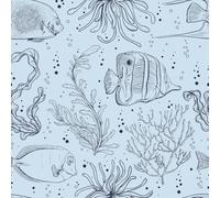 FunStick Papier peint autocollant en plastique pour chambre à coucher, océan, poisson, algue, corail, rouleau de papier peint bleu clair pour salle de bain, chambre d'enfant, film vinyle pour meubles