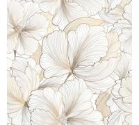 FunStick Papier Peint Beige et Blanc Fleuri Hibiscus Papiers Peints Adhesif Mural Chambre Salle de Bain Ginkgo Feuille Fleuri Vinyle Adhesif Meuble Or Blanc Beige Papier Adhésif pour Armoire 44.5CMx3M