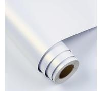 FunStick Papier Peint Blanc Meuble Effet Acier Inoxydable Métal Vinyle Adhesif Plan de Travail Cuisine Papier Peint Adhesif Mural Blanc Brillant Crédence Adhésive Cuisine Armoire Réfrigérateur 40CM×2M