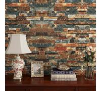 FunStick Papier Peint Effet Brique 3D Vintage Stickers Muraux Cuisine Salle de Bain Rouge Bleu Marron Papier Peint Adhesif Mural Brique Rouleau Adhesif Decoratif Chambre Salon Bleu Marron 40CM×2M