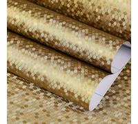 FunStick Papier Peint Effet Métal Texturé Géométrique Nid D'abeille Doré Papier Adhesif pour Meuble Cuisine Réfrigérateur Vinyle Adhesif Metallique Brun Doré Credence Adhesive pour Cuisine 40CM×2M
