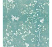 FunStick Papier Peint Fleuri Blanc Vinyle Adhesif Decoratif Motif Oiseaux et Feuilles Papier Peint Adhesif Mural Fleurs Bleues Turquoise Aquarelle Vintage Rouleau Adhésif pour Meuble Chambre 44.5CM×3M