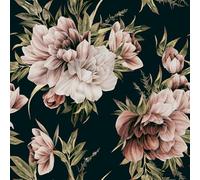 FunStick Papier Peint Floral Adhesif Mural Noir Papier Adhesif Pour Meuble Vintage Cuisine Boho Pivoine Foncé Papiers Peints Salon Murale Autocollant Salle de Bain Fleur Rouleau Adhésif Noir 44.5CM×3M