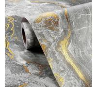 FunStick Papier Peint Marbre Gris Papiers Peints Adhesif Mural Cuisine Papier Adhesif pour Meuble Marbre Doré Gris Vinyle Adhésif Salle de Bain Revetement Adhésif Cuisine Armoire Placard 40CMx2M