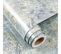 FunStick Papier Peint Plan de Travail Marbre Bleu Crème Papiers Peints Adhesif Mural Cuisine Vinyle Adhesif Armoire Imperméable Papier Adhesif pour Meuble Salle de Bain Cuisine Bleu Crème 30CMx5M
