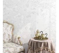 FunStick Papier Peint Texturé Blanc Vinyle Adhesif Meuble Fleuri et Papillons Decoratif Papier Peint Adhesif Mural Fleuri Texturé Vintage Rouleau Autocollant Mural Blanc Salle de Bain Chambre 40CMX2M