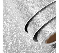 FunStick Papiers Peints Argenté Pailleté Papier Cartonné Artisanat Rouleau Vinyle Adhésif pour Meuble Pailleté Argenté Autocollant Meuble Cartonné Papier Cadeau Eemballage Fête Bricolage Déco 40CM×2M