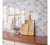 FunStick Stickers Muraux Cuisine Carrelage Violet Clair et Rose Autocollant de Carrelage Mural 3D Écaille de Poisson Imperméable Credence Adhesive Salle de Bain Carreaux Adhesif Mural 30x30CM 5 Dalles