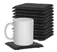 FUNSUEI Lot de 12 dessous de verre carrés noirs en ardoise avec fond antidérapant pour tasse, bar, bricolage, cuisine, maison - 10 x 10 cm