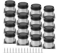 FUNSUEI Lot de 16 Pieds de Meubles réglables en Hauteur de 50 à 65 mm avec vis - 60 x 60 mm - Pieds de Meubles réglables en Acier Inoxydable - Pieds d'armoire - Pieds en métal pour Meubles - Argenté