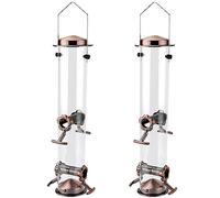 FUNSUEI Lot de 2 mangeoires à Oiseaux en métal à Suspendre avec 4 Ports d'alimentation en Acier Inoxydable pour Jardin et Cour