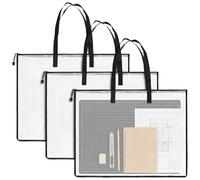 FUNSUEI Lot de 3 pochettes transparentes A2 en maille avec poignée et fermeture éclair, pour œuvres d'art, affiches, tableaux d'affichage