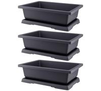 FUNSUEI Lot de 3 Pots Bonsaï en Plastique, 36 x 26,2 x 10,6 cm, Pot de Fleur Carré Pot de Plante avec Plateau, pour Jardin Plantes Cour Salon Balcon Bureau