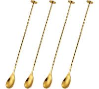 FUNSUEI Lot de 4 cuillères à cocktail en acier inoxydable doré de 27,5 cm de long avec motif en spirale, cuillères à cocktail pour cocktails, jus, boissons froides