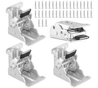 FUNSUEI Lot de 4 pieds de table pliants de 0 à 90 ° - Charnière pliante avec vis - Support de support pliable - Console pliante pour pieds de table, établi - Argenté