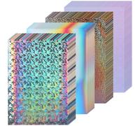 FUNSUEI Lot de 40 feuilles de papier autocollant holographique transparent en PET imperméable - 4 styles mixtes pour loisirs créatifs, compatible imprimante à jet d'encre