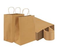 FUNSUEI Lot de 50 sac cadeau kraft grand avec anse, sac craft, sachet kraft, 26 x 12 x 33 cm, Pour bricolage, emporter, magasins, shopping, anniversaire, vente au détail