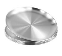 FUNSUEI Lot de 6 assiettes rondes en acier inoxydable de 26 cm - Assiettes rondes de camping - Assiettes rondes argentées pour le camping, la cuisine, les fêtes