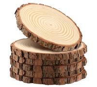 FUNSUEI Lot de 6 disques en bois naturel inachevé, de 18 à 20 cm de diamètre, ronds, de 2 cm d'épaisseur, sans trou, pour bricolage, artisanat, décoration de Noël