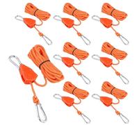 FUNSUEI Lot de 8 tendeurs réfléchissants avec tendeur de câble de 4 mm, 4 m de long, orange, à cliquet avec crochet, corde à cliquet avec mousqueton pour le camping