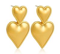Funte Boucles d'oreilles pendantes en or avec nœud et cœur pour femmes et filles, Laiton plaqué argent, Zircone cubique
