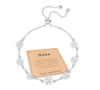 FUNTE Bracelet en argent sterling avec marguerite réglable avec carte - Bracelet d'amitié en argent pour femme - Cadeau d'anniversaire de Noël pour elle/maman/petite-fille/nana/fille, 7 centimeters