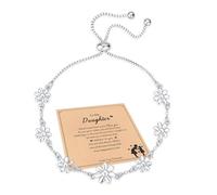 FUNTE Bracelet en argent sterling avec marguerite réglable avec carte - Bracelet d'amitié en argent pour femme - Cadeau d'anniversaire de Noël pour elle/maman/petite-fille/nana/fille, 7 centimeters