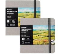 Funto Journal Aquarelle, Carré, Papier à Grain Fin Double Face, 5,5" x 5,5", Portable 2-Pack, 48 Pages Chaque, Couverture Grise avec Bande Élastique, 110 lb/230gsm