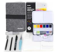Funto Kit d’aquarelle de voyage, 12 couleurs et 10 cartes, tout-en-un | Ce coffret d’aquarelle compact réunit peinture, papier et outils pour créer facilement partout.
