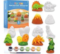 Funto Kit de peinture sur plâtre pour enfant, 6 figurines 3D, dinosaures | Les jeunes explorateurs personnalisent six dinosaures avant de les utiliser pour décorer ou inventer des histoires.