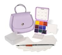 Funto Mini kit d’aquarelle, sac nomade, croquis urbains | Ce coffret nomade réunit peinture, pinceau, papier et accessoires dans un petit sac pour créer partout sans rien préparer.
