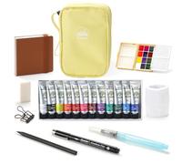 Funto Mini Set d'Aquarelle de Voyage, Kit d'Art de Voyage Rechargeable 12 Couleurs, Fournitures de Peinture Mini Tout-en-Un avec Sac, Matériel d'Art pour Tous Niveaux, Amateurs et Artistes