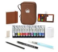 Funto Mini Set d'Aquarelle de Voyage, Kit d'Art de Voyage Rechargeable 12 Couleurs, Fournitures de Peinture Mini Tout-en-Un avec Sac, Matériel d'Art pour Tous Niveaux, Amateurs et Artistes