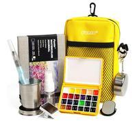 Funto Mini Watercolor Paint Set, Kit de peinture acrylique tout-en-un de voyage premium avec 24 couleurs, avec sac à bandoulière, carnet de croquis à l'aquarelle, idéal pour les amateurs d'art