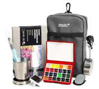 Funto Mini Watercolor Paint Set, Kit de peinture acrylique tout-en-un de voyage premium avec 24 couleurs, avec sac à bandoulière, carnet de croquis à l'aquarelle, idéal pour les amateurs d'art