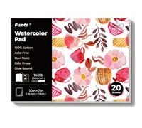 Funto Watercolor Pad, 10’’×7’’, 20 Sheets (140lb/300gsm), 100% Cotton, Cold Press, Glue Bound, Double-Sided, Easy Tear Watercolor Paper for Artists