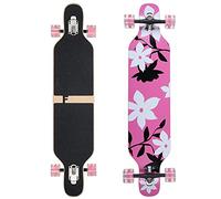 FunTomia Longboard Skateboard Drop Through Cruiser Planche complète avec roulements à Billes Mach1 High Speed T-Tool avec et sans Roues LED (Flex 2-25 à 84 kg Bois d'érable Couleur Rose Flower LED)