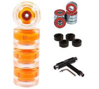 FunTomia - Lot de 4 grosses roues de skateboard ou longboard à LED - 65 x 45 mm - 80 A avecroulements et espaceurs magnétique Mach1®, dureté 80 A, 4x orange LED Rollen + 1x T-Tool