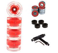 FunTomia - Lot de 4 grosses roues de skateboard ou longboard à LED - 65 x 45 mm - 80 A avecroulements et espaceurs magnétique Mach1®, dureté 80 A, 4x rote LED Rollen + 1x T-Tool